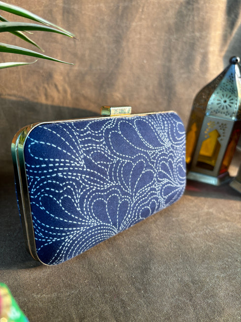 Denim Blue Banarasi Party Purse with Sling